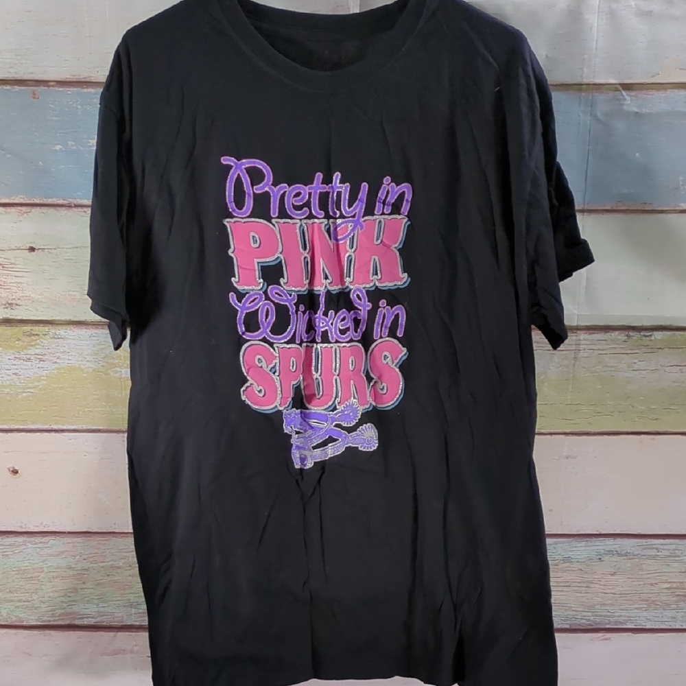 Graphic Black Tee with Pink Accents and Crew Neck
